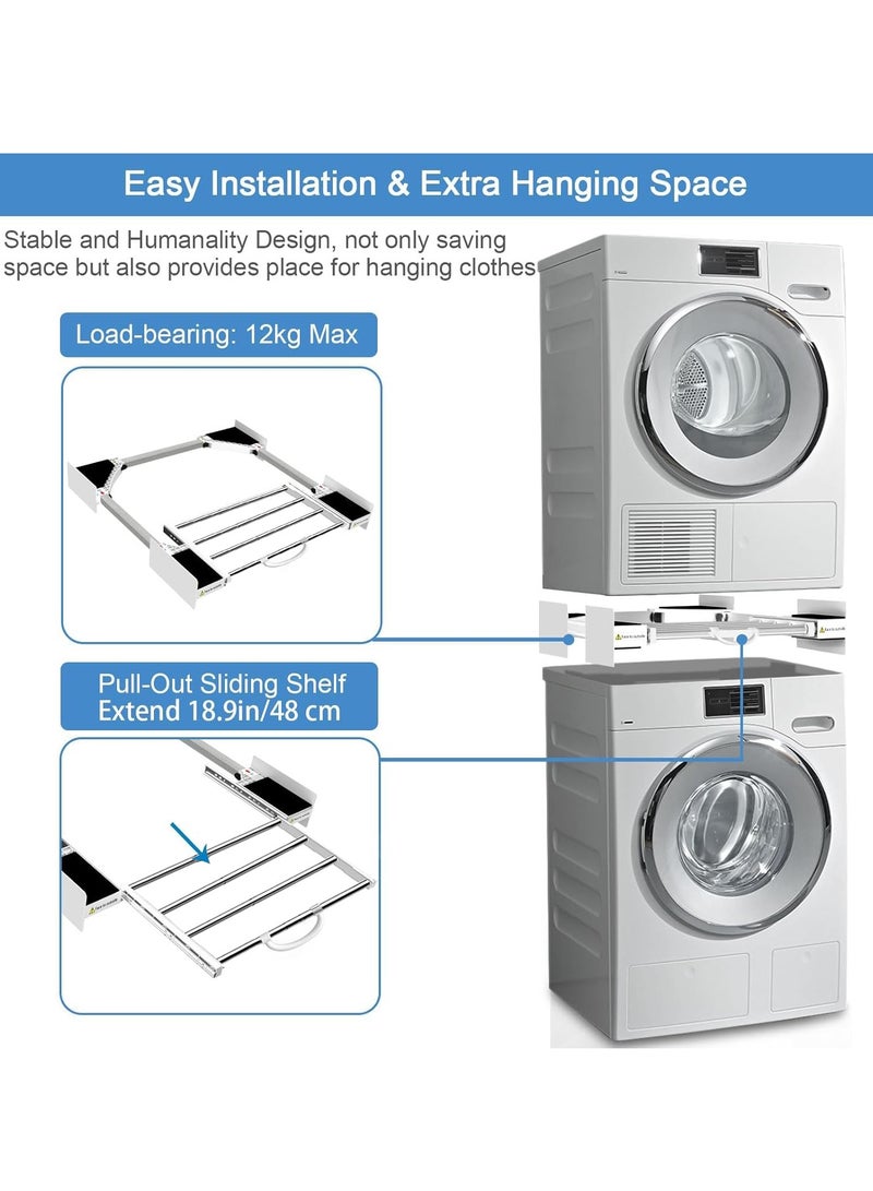 WALALLA Universal  Washer Dryer Stacking Kit, Pull Out Drying Rack, Two Side Adjustable Stackable Kit for Washer and Dryer with Pull-Out Sliding Shelf and Ratchet Adjestable 46-72 cm - Image 3