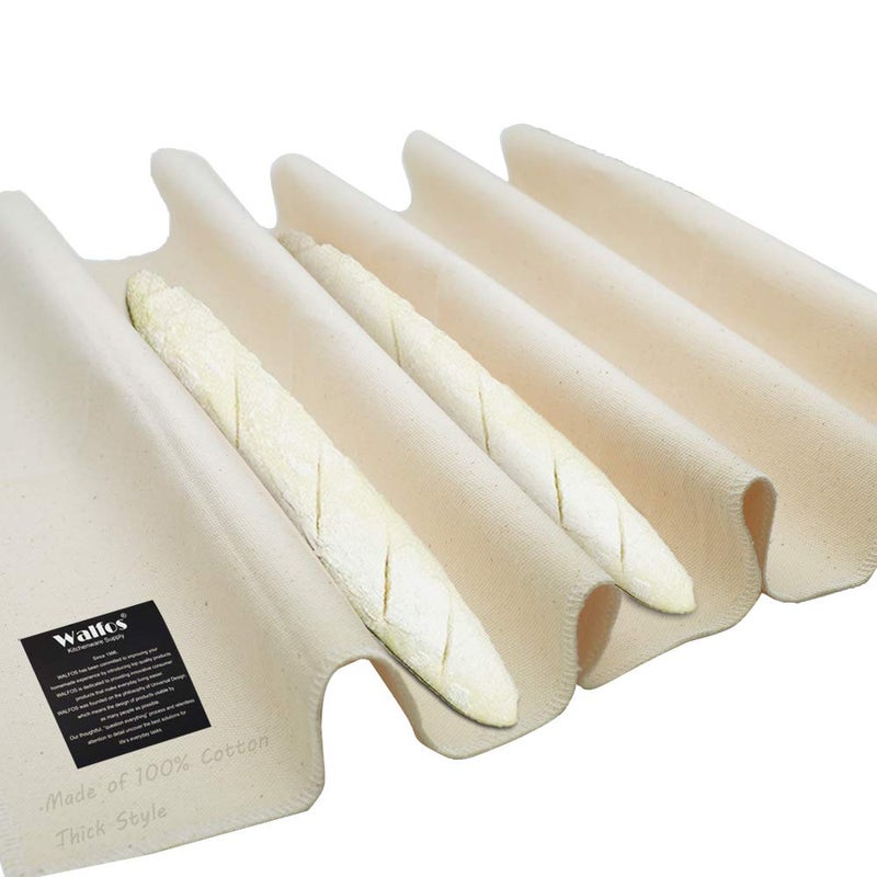 Walfos Walfos Professional Proofing Cloth 35 x 26 Extra Large Bakers Dough Couche Natural Heavy Duty Cotton Shaping Tool for Baguettes Loaves and Ciabatta 