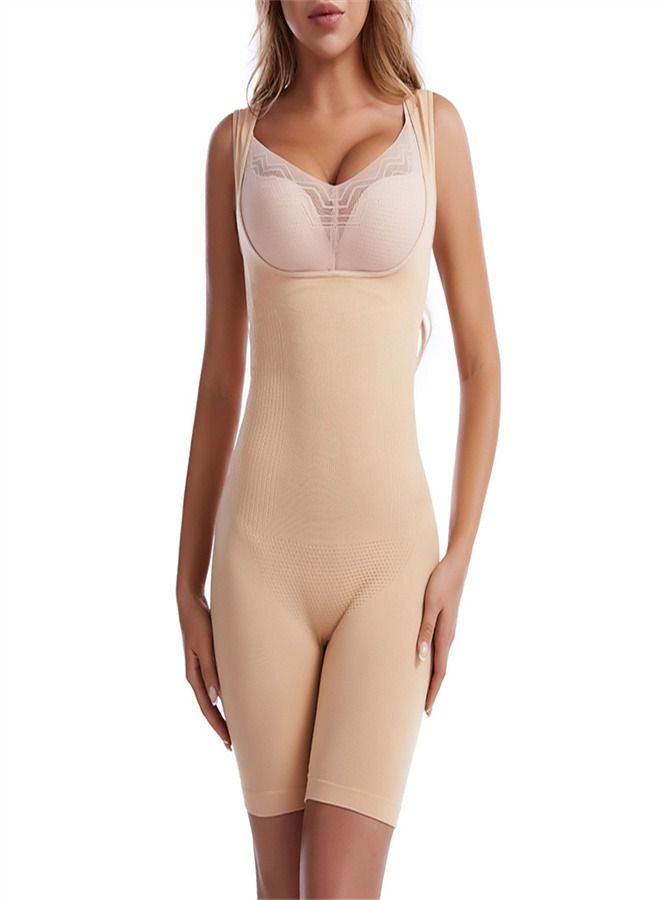 Loquat High Waist Abdomen Shrinking Bodysuit Beige - Image 1