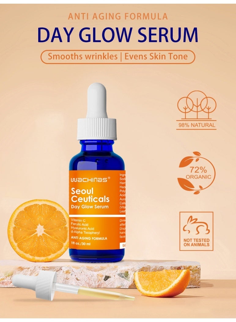 واكيناس عبوتان من سيروم سيول سيوتيكالز النهاري لإشراقة البشرة مع 20% فيتامين سي، سيروم حمض الهيالورونيك، سيروم معتمد من الاتحاد الأوروبي، مضاد قوي للشيخوخة والتجاعيد، 30 مل × 2 - Image 4