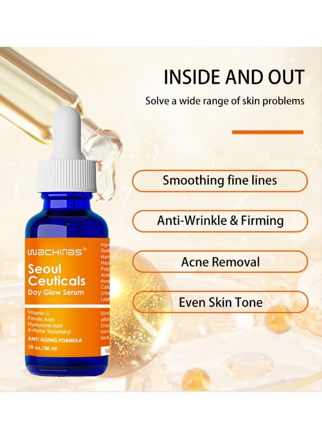 واكيناس عبوتان من سيروم سيول سيوتيكالز النهاري لإشراقة البشرة مع 20% فيتامين سي، سيروم حمض الهيالورونيك، سيروم معتمد من الاتحاد الأوروبي، مضاد قوي للشيخوخة والتجاعيد، 30 مل × 2 - Image 5