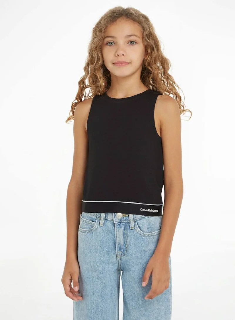 Calvin Klein Jeans Girls' Logo Tape Sleeveless Tank Top - Viscose/ Polyamide, Black