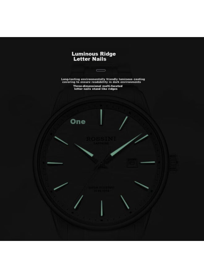 Rossini Men's Watch, Simple Luminous Waterproof Quartz Watch With White Dial And Steel Strap, Gift For Men, Model 6240201 - Image 1