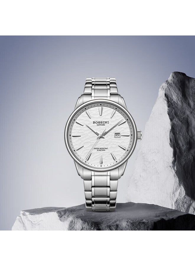 Rossini Men's Watch, Simple Luminous Waterproof Quartz Watch With White Dial And Steel Strap, Gift For Men, Model 6240201 - Image 2