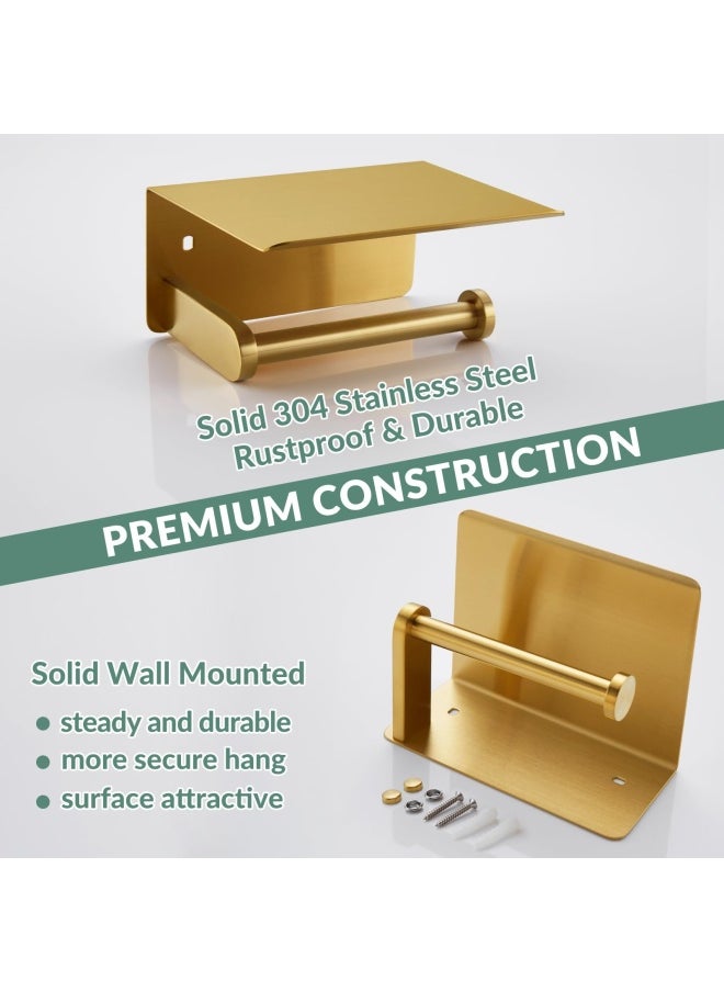 APLusee Toilet Paper Holder With Phone Shelf Brushed Gold Aplusee Sus 304 Stainless Steel Contemporary Tissue Roll Organizer Phone Storage Bathroom Accessories  - Image 5