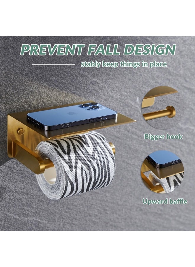 APLusee Toilet Paper Holder With Phone Shelf Brushed Gold Aplusee Sus 304 Stainless Steel Contemporary Tissue Roll Organizer Phone Storage Bathroom Accessories  - Image 4