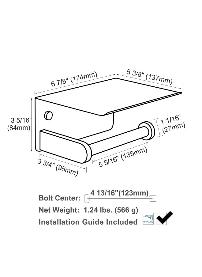 APLusee Toilet Paper Holder With Phone Shelf Brushed Gold Aplusee Sus 304 Stainless Steel Contemporary Tissue Roll Organizer Phone Storage Bathroom Accessories  - Image 2