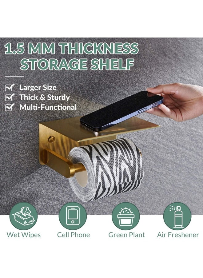 APLusee Toilet Paper Holder With Phone Shelf Brushed Gold Aplusee Sus 304 Stainless Steel Contemporary Tissue Roll Organizer Phone Storage Bathroom Accessories  - Image 3