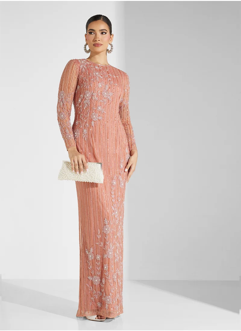 اميليا روز Crew Neck Sequiin Maxi Dress