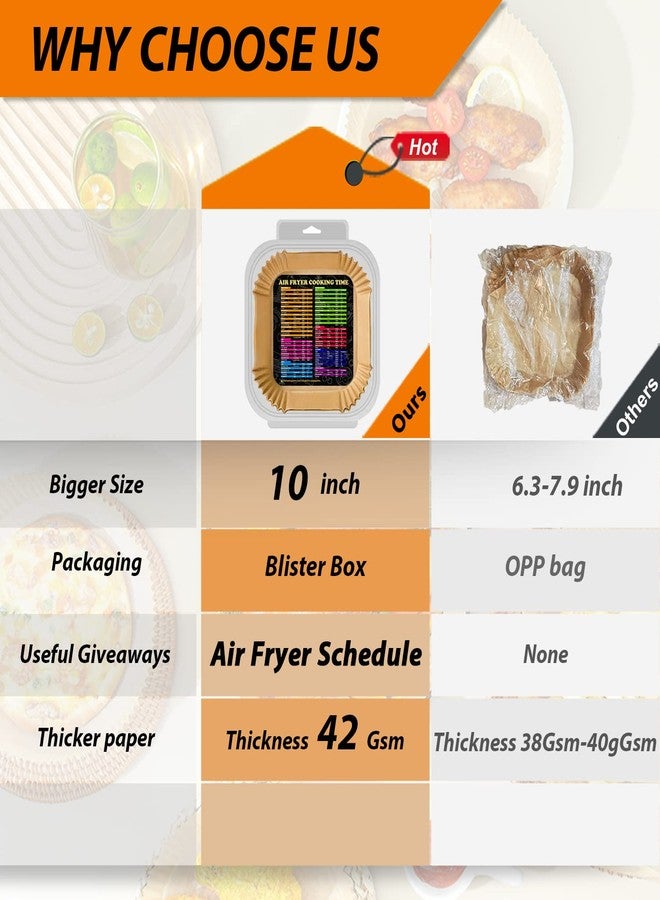 ZOWVAAM Air Fryer Disposable Paper Liner Square, 10 Inch Large Air Fryer Paper Liner 100PCS, Non-stick Parchment Paper Pads Oil Resistant, Waterproof, Food Grade Baking Paper for Roasting Microwave - Image 2