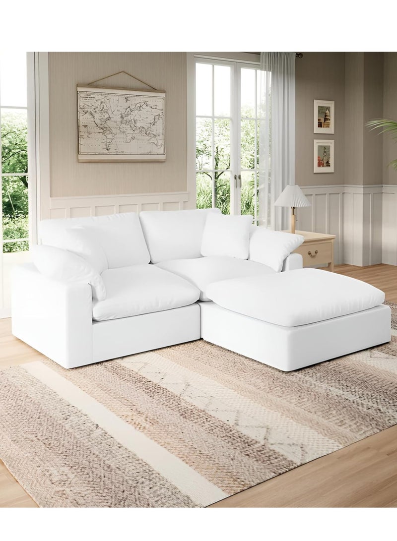 KARNAK أريكة كارناك السحابية 2 مقعد تصميم فاخر أريكة مقسمة لغرفة المعيشة – قماش بوليستر أبيض - Image 1