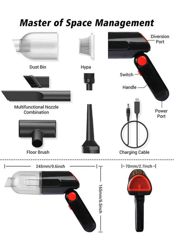 مكنسة كهربائية محمولة للسيارة ، مكنسة كهربائية محمولة لاسلكية قابلة لإعادة الشحن بالبطارية ، مكنسة كهربائية لاسلكية قابلة لإعادة الشحن بزاوية 3 زوايا قابلة لإعادة الشحن مثبتة على السيارة - Image 2