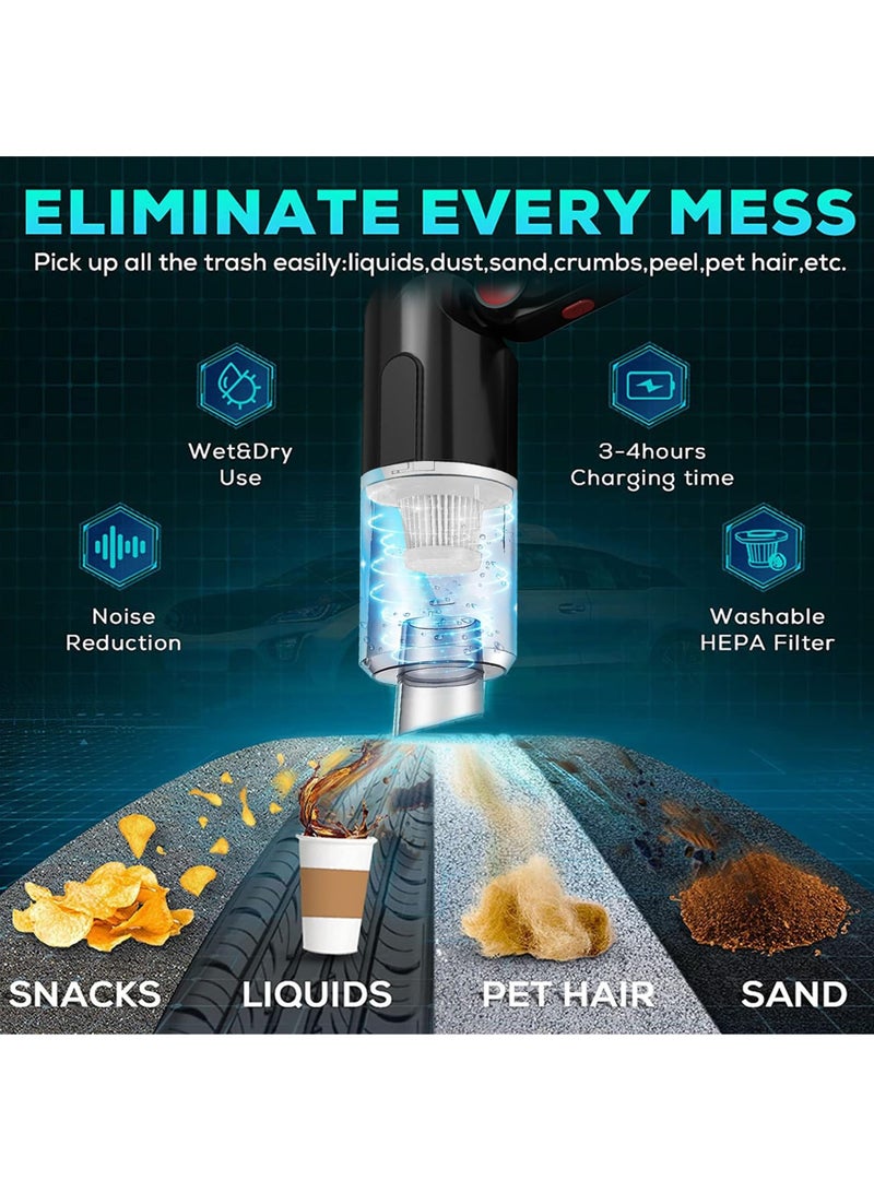 مكنسة كهربائية محمولة للسيارة ، مكنسة كهربائية محمولة لاسلكية قابلة لإعادة الشحن بالبطارية ، مكنسة كهربائية لاسلكية قابلة لإعادة الشحن بزاوية 3 زوايا قابلة لإعادة الشحن مثبتة على السيارة - Image 4