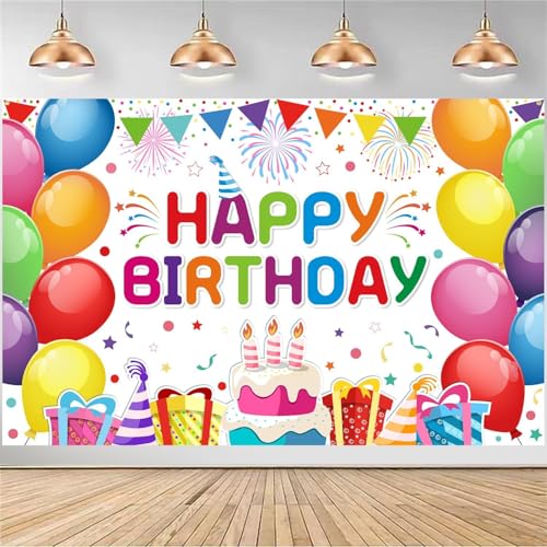 DARSHANAM WORLD Birthday Decoration Backdrop Cloth Curtain (Pack of 1, Size: 5x8 Feet) Background Enhancer Poster,Happy Birthday Sign Theme-(Polyester) (Multicolor) - Image 1