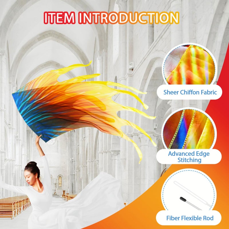 Baisdan 55'' Double Layered Worship Flags for Dance Church, Praise Dance Flags for Worship, Praise Flag with Flexible Rod and Storage Bag, Set of 2, Yellow-Orange-Blue - Image 2