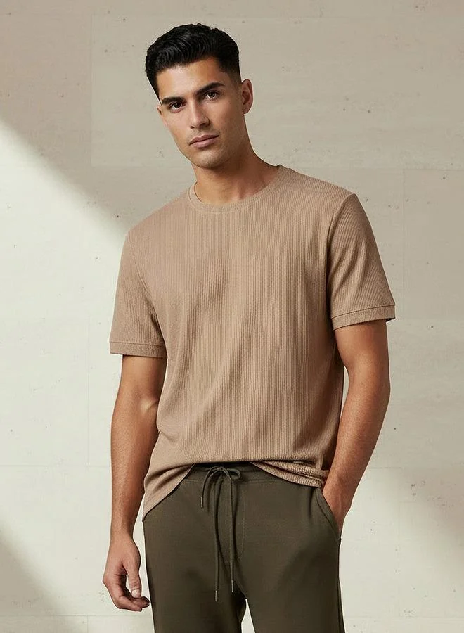 Iconic Iconic Crew Neck Short Sleeves Textured T-shirt