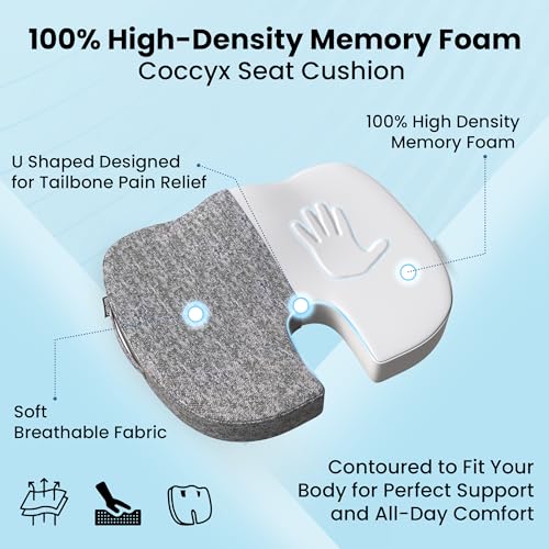 CareFoam Orthopedic Memory Foam Coccyx Seat Cushion for Tailbone Pain Relief | Sciatica & Back Support Pillow for Office Chair, Car Seat & Wheelchair | U-Shape Ergonomic Design, Breathable Cover - Image 3