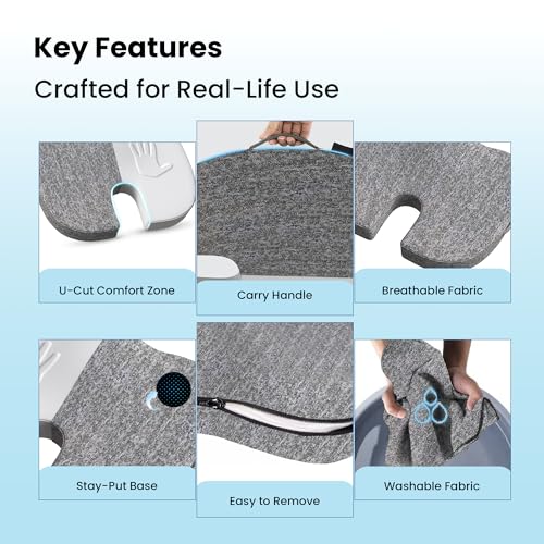 CareFoam Orthopedic Memory Foam Coccyx Seat Cushion for Tailbone Pain Relief | Sciatica & Back Support Pillow for Office Chair, Car Seat & Wheelchair | U-Shape Ergonomic Design, Breathable Cover - Image 4