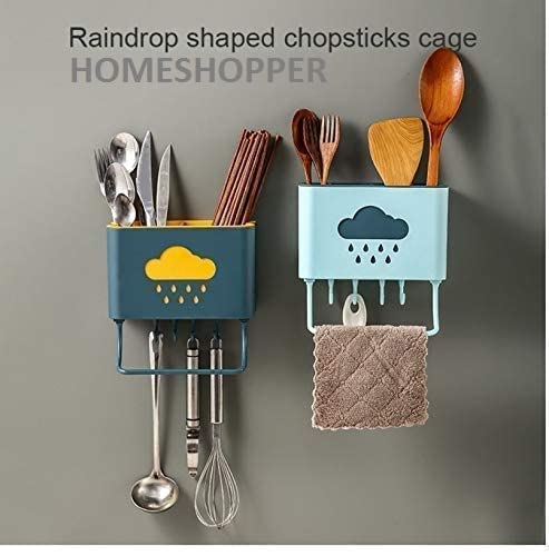 GETZET Self Adhesive Plastic Wall Mounted Kitchen Cutlery Holder Stand with 4 Hook with Shower Rack Shelf Towel Holder for Kitchen Wall Mounted. (Multicolour) - Image 2