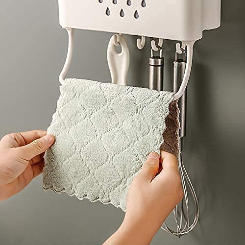 GETZET Self Adhesive Plastic Wall Mounted Kitchen Cutlery Holder Stand with 4 Hook with Shower Rack Shelf Towel Holder for Kitchen Wall Mounted. (Multicolour) - Image 4