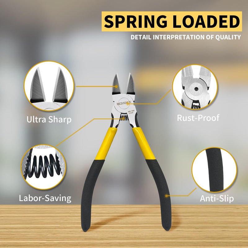 BOOSDEN 6.5" Wire Cutters, 2 Pack, Precision Side Cutter, Spring Loaded Cutting Pliers, Dikes for Artificial Flowers & Crafting - Image 3