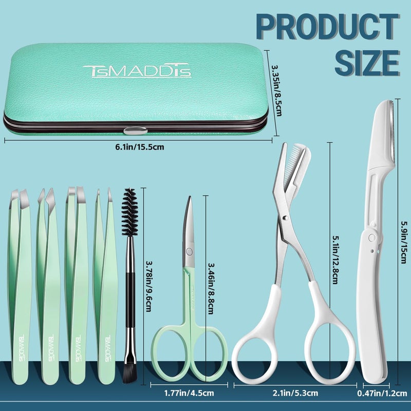 TsMADDTs Tweezers for Women, 8 in 1 Eyebrow Kit with Tweezers, Trimmer, Scissor, Razor, Brush with Travel Bag, Eyebrow Shaping Kit - Image 2