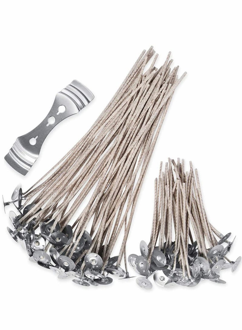 Excefore Candle Making Kit, 20cm and 9cm Long 100 Pcs Organic Soy Pre Waxed Cotton Candle Wick with 1Pc Stainless Wick Holder Sustainer for Candle Making - Image 1
