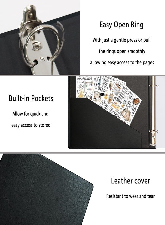 Cherrich 3 Ring Binder 1 Inch for 8.5" x 11" Paper, Planner Binder with Leather Hardcover and 2 Interior Pockets Paper for Organization of School, Business and Home - Image 2