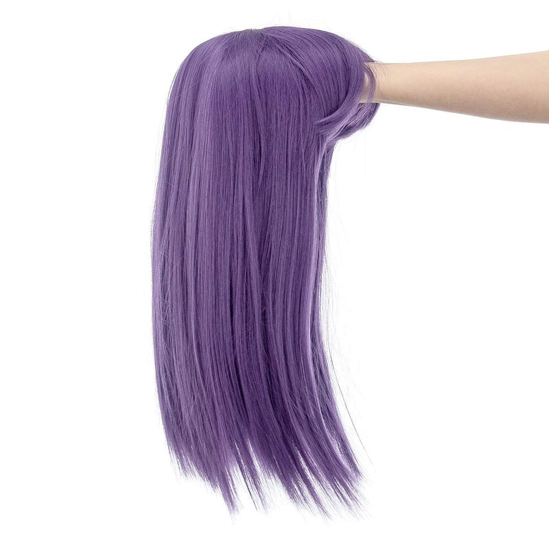 SWACC 14 Inches Short Straight Medium Shoulder Length Wig with Blunt Cut Bangs and Bottom End Synthetic Heat Resistant Hair Wigs for Women with Wig Cap (Dark Lavender Purple) - Image 5