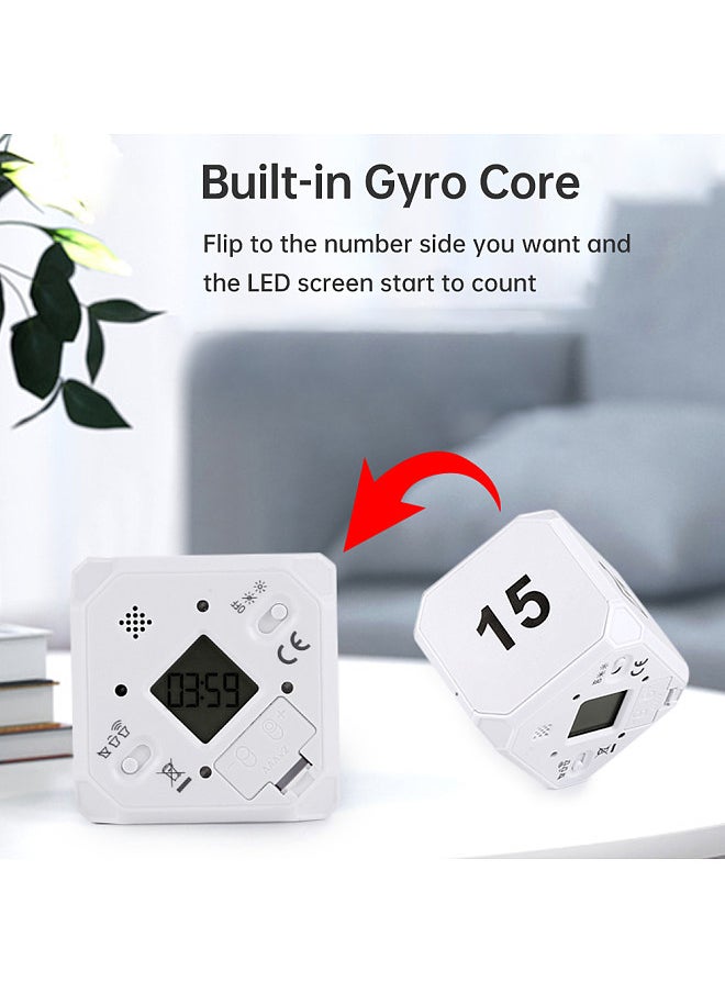 Cube Timer Gravity Sensor Rotating Timer Squre Work Out Custom with LED Screen Vibrate and Sound Alarm Silent Operation  5/15/25/45 Minutes for Kids Kitchen Time Management Tool