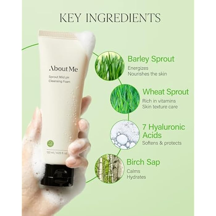 About Me Sprout Mild pH Cleansing Foam – Korean Wheat Broccoli Sprout Extract Face Wash for All Skin Types – Daily Gentle Cleansing with Amino Acids – Korean Skin Care – 4.05oz, 120ml - Image 3