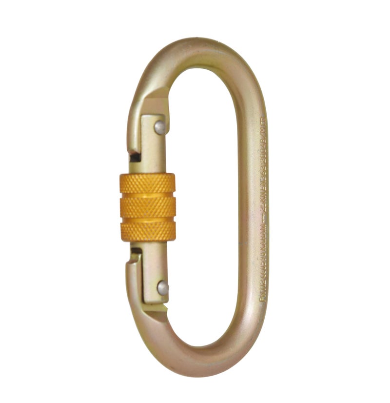 Karam Steel Carabiner Hook PN-112 Gate Opening: 18 mm, Tensile Strength: 25 Kn - Golden (PN 112)' (Alloy Steel, Steel Screw Locking Karabiner) - Image 1