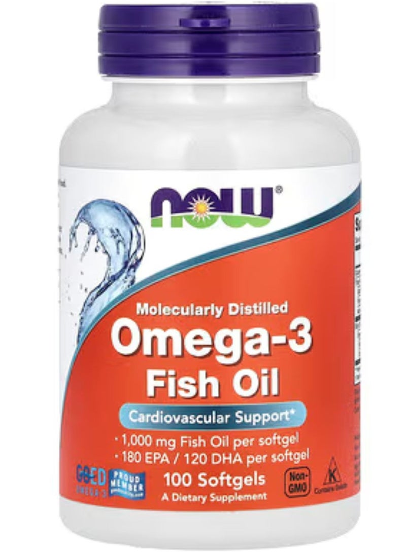 now Omega-3 Molecularly Distilled Fish Oil For Cardiovascular Support 100 Softgels - Image 1