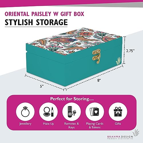 BRAHMA DESIGN Engineered Wood Decorative Gift Box For Presents | Oriental Paisley W Size 8 X 5 2.75 Jewellery/Tarot/Vintage Box, Knick-Knacks Storage Trunk Organiser, Packing, Inch, Multicolor - Image 2