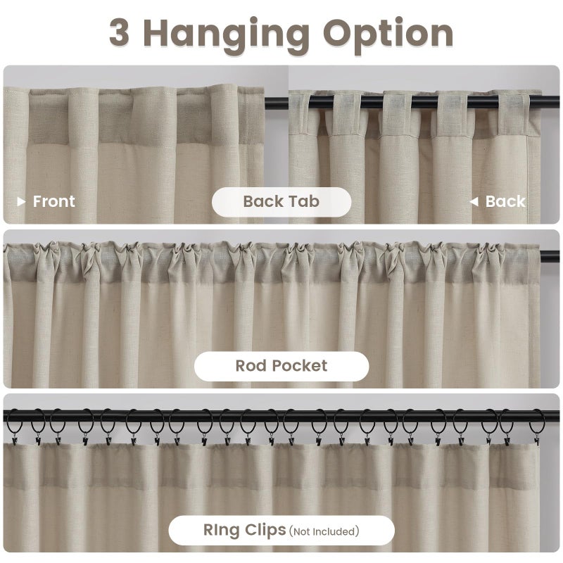 دريمينج كاسا ستائر كاسا كاسا من أجل غرفة المعيشة شبه مطلقة للترشيح الستائر 72 بوصة طويلة 2 لوحات جيب غرفة نوم الستائر بوهو محايدة مع الظهر بياضات التبويب الخلفية W52 x L72 - Image 3