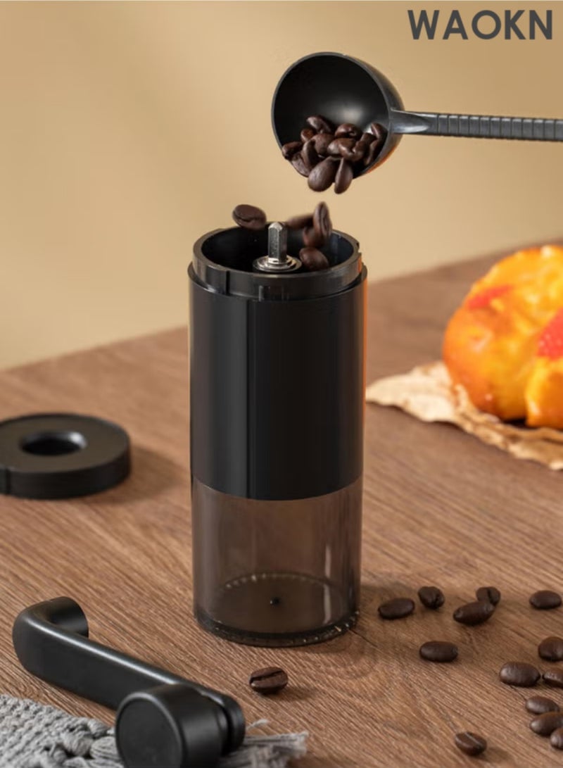 WAOKN Premium Manual Coffee Grinder with Conical Ceramic Burrs – Hand Crank Portable Mill for Espresso, French Press, Pour Over & Cold Brew – Adjustable Coarse to Fine Settings, Compact for Travel, Camping, Home Use – Transparent Powder Bin, Durable Black Design - Image 3