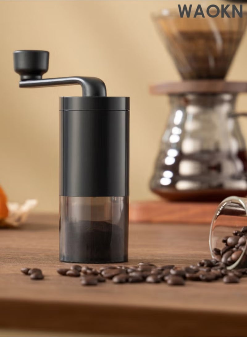 WAOKN Premium Manual Coffee Grinder with Conical Ceramic Burrs – Hand Crank Portable Mill for Espresso, French Press, Pour Over & Cold Brew – Adjustable Coarse to Fine Settings, Compact for Travel, Camping, Home Use – Transparent Powder Bin, Durable Black Design - Image 2