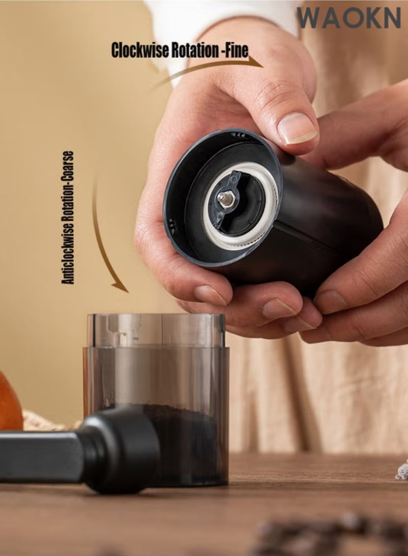 WAOKN Premium Manual Coffee Grinder with Conical Ceramic Burrs – Hand Crank Portable Mill for Espresso, French Press, Pour Over & Cold Brew – Adjustable Coarse to Fine Settings, Compact for Travel, Camping, Home Use – Transparent Powder Bin, Durable Black Design - Image 5