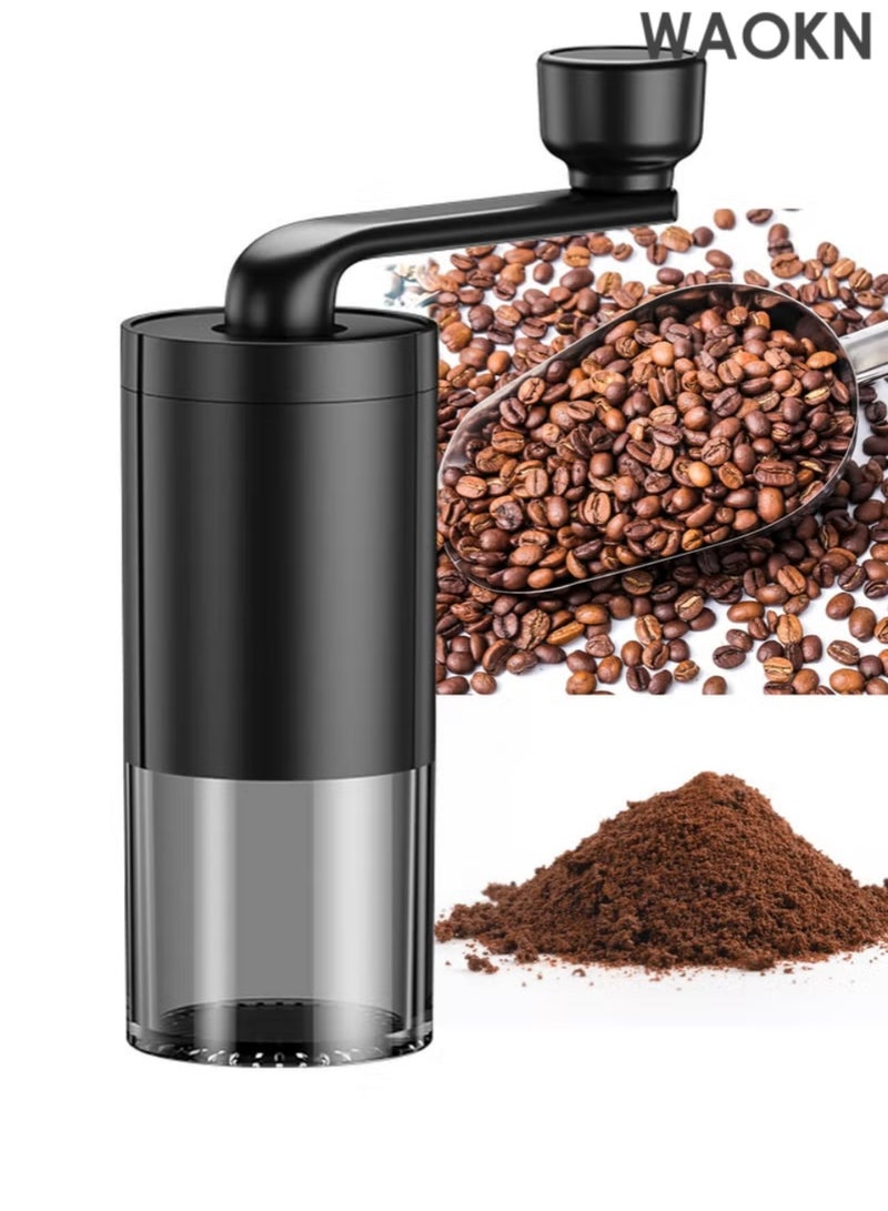 WAOKN Premium Manual Coffee Grinder with Conical Ceramic Burrs – Hand Crank Portable Mill for Espresso, French Press, Pour Over & Cold Brew – Adjustable Coarse to Fine Settings, Compact for Travel, Camping, Home Use – Transparent Powder Bin, Durable Black Design - Image 1
