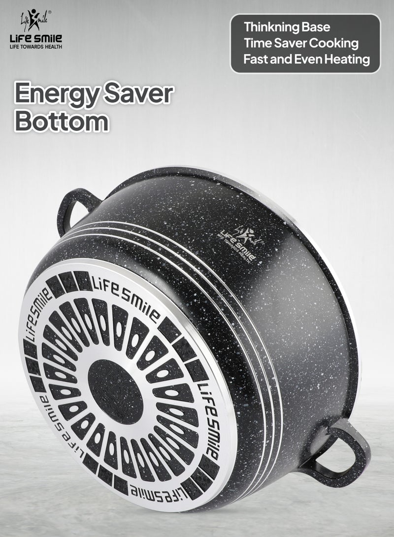 Life Smile 20Pcs Granite Cookware Set – Non stick Cookwares, Oven-Safe Pots and Pans Includes, 16/20/24/28cm  Casseroles with lid, 28cm Shallow Pot with lid,20/24/28cm Frying Pans & 7pcs Silicone Kitchen Spoons with Stand - Image 2