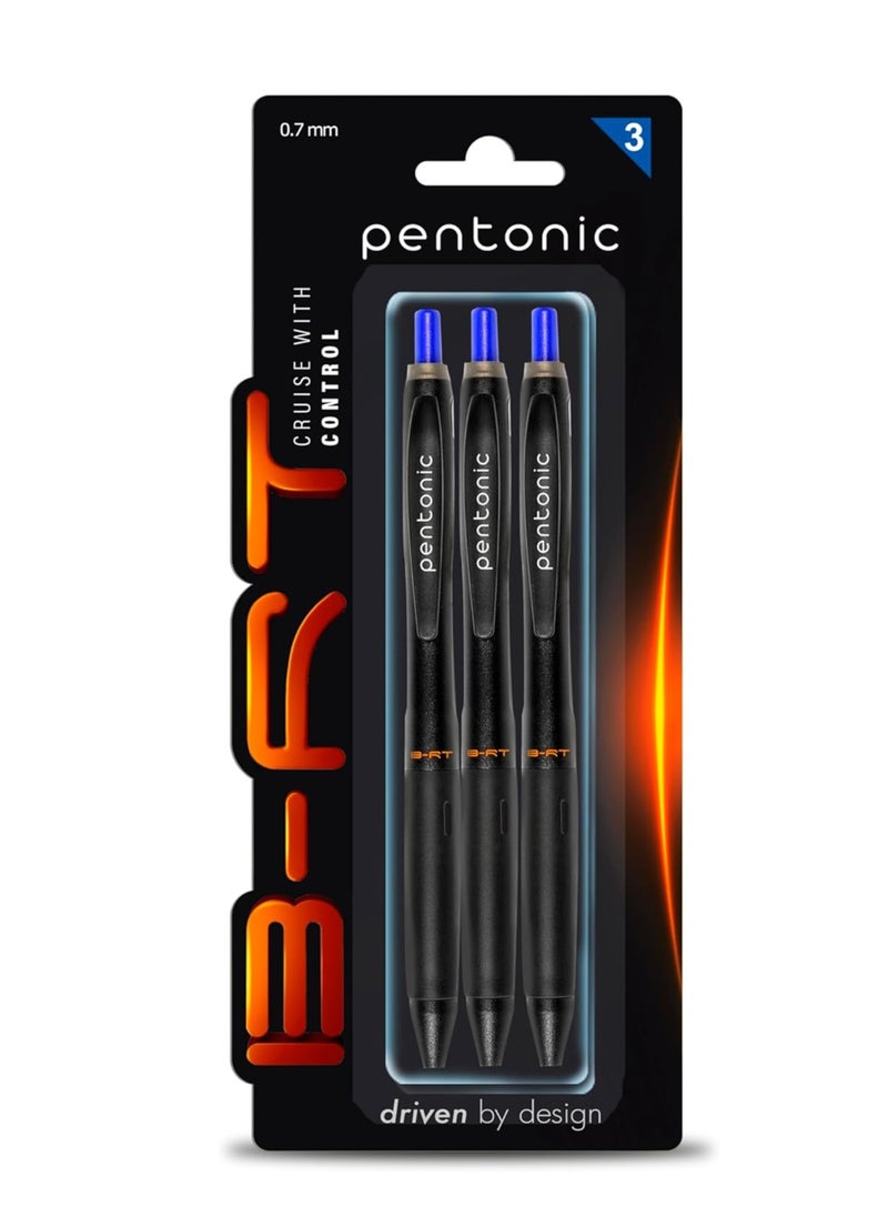 Pentonic Ball Pen Blister Pack | Tip Size 0.7 mm | Retractable Mechanism With Black Matte Finish Body | Smart Grip For Fast Writing Experience | Blue Ink, Pack Of 3  - Image 1