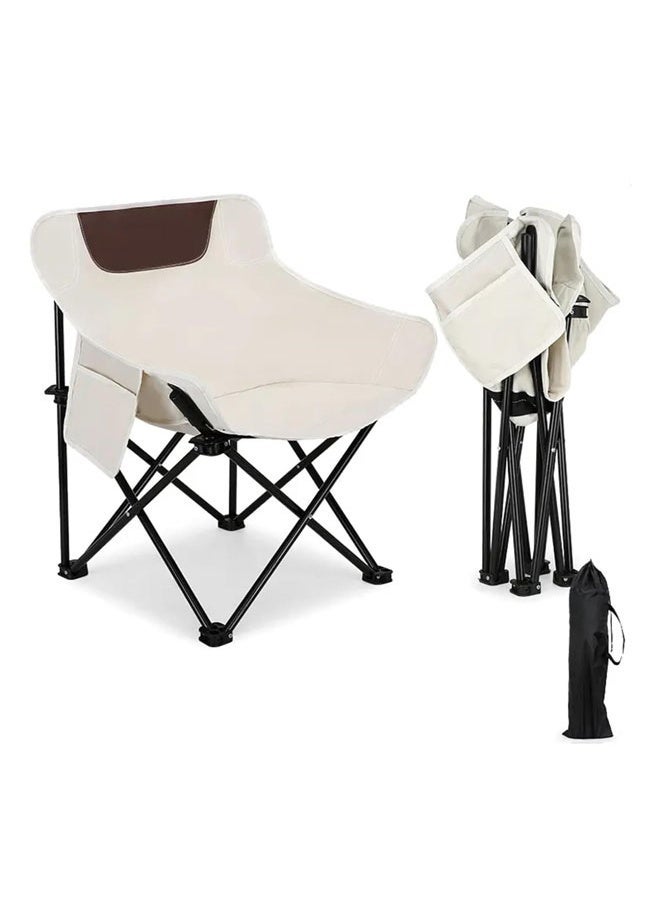 EHOME Camping Folding Chairs Heavy Duty Support 330 Lbs Moon Chair With Carry Bag, Outdoor Quad Lumbar Back Padded With Side Pockets, Built Durable And Reliable With Compact Foldable Steel Frame(1pcs,white） - Image 1