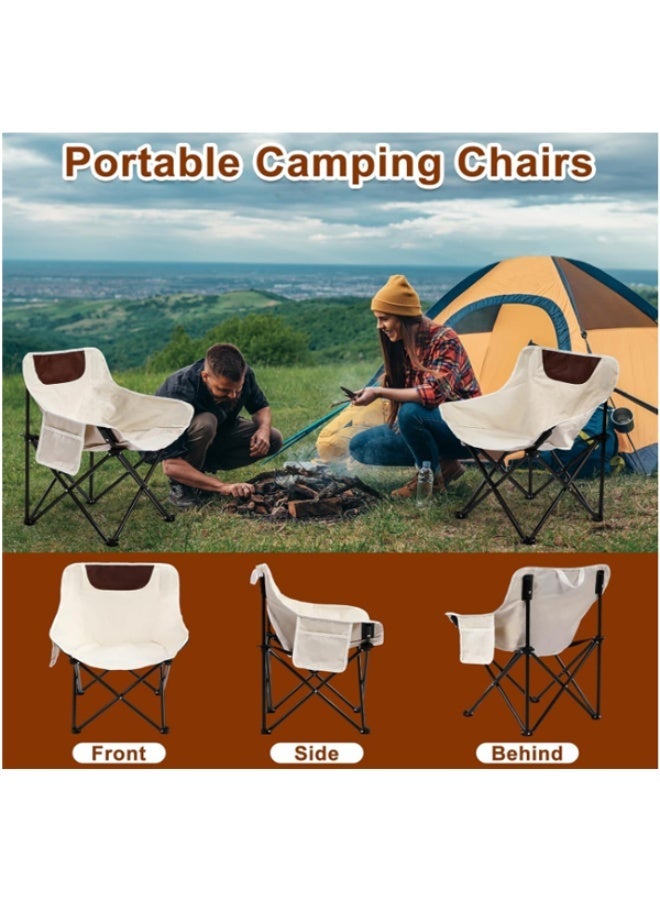 EHOME Camping Folding Chairs Heavy Duty Support 330 Lbs Moon Chair With Carry Bag, Outdoor Quad Lumbar Back Padded With Side Pockets, Built Durable And Reliable With Compact Foldable Steel Frame(1pcs,white） - Image 2