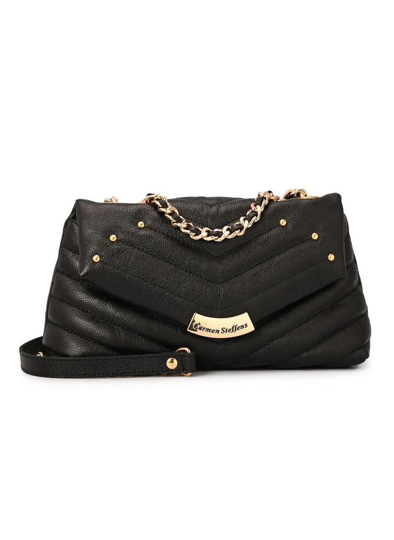 Carmen Steffens Black Quilted Leather Bag with Metal Application