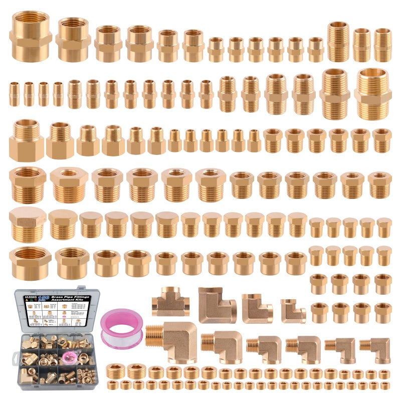 Ailbiuko 156PCS Brass Pipe Fittings Assortment Kit 18 14 38 12 34 NPT AdapterReducer Bushing Hex Nipple Reducing Hex CouplingHex Head PlugsStreet ElbowStreet TeeSocket Plug - Image 2