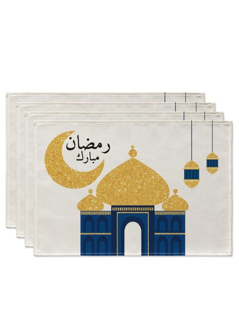قمر ونجمة رمضان Placemat طاولة الطعام، 12 × 18 بوصة العطلة الموسمية الريفية غسل طاولة حصيرة مجموعة من 4