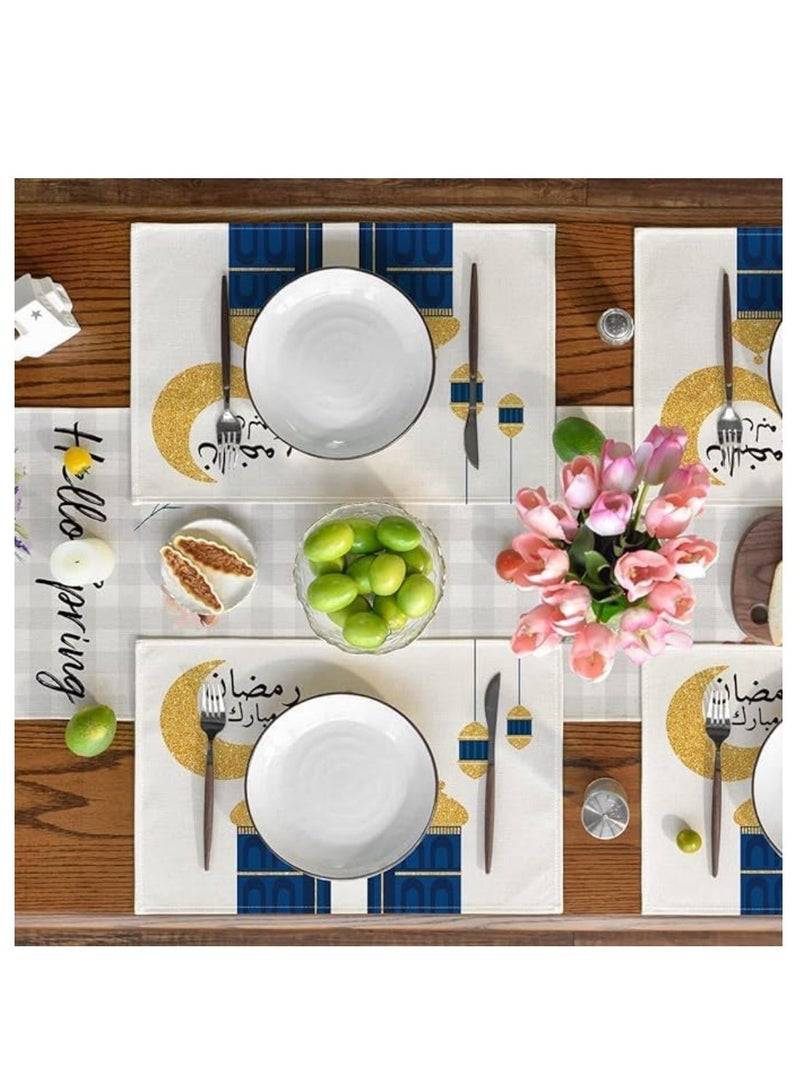 Coolchic Moon and Star Ramadan Placemat for Dining Table, 12 x 18 Inch Seasonal Holiday Rustic Washable Table Mat Set of 4 - Image 4