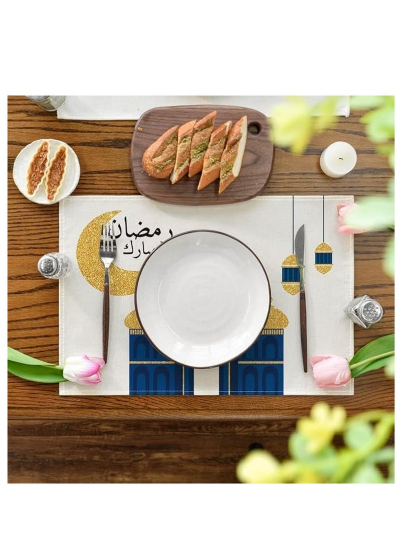 Coolchic Moon and Star Ramadan Placemat for Dining Table, 12 x 18 Inch Seasonal Holiday Rustic Washable Table Mat Set of 4 - Image 2