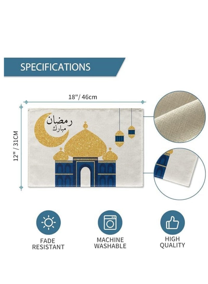 Coolchic Moon and Star Ramadan Placemat for Dining Table, 12 x 18 Inch Seasonal Holiday Rustic Washable Table Mat Set of 4 - Image 3