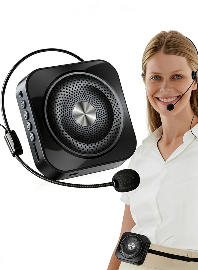 Portable Voice Amplifier Wired Microphone and Speaker, Support U Disk and TF Card,Personal Microphone Speech Amplifier, Loudspeaker for Teachers, Tour Guides/Coaches Metting/Yoga/Fitness,Black - Image 1